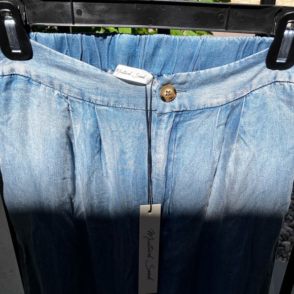 Mustard Seed Elastic Wide Leg Pants In Denim In Blue - Picture 3 of 6
